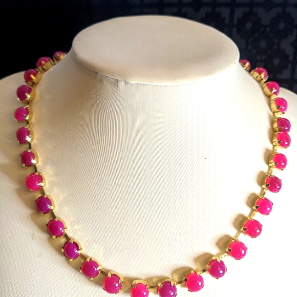 Natural Hot Pink Chalcedony Necklace & Earrings in 14K Gold Plated - Picture 4 of 8